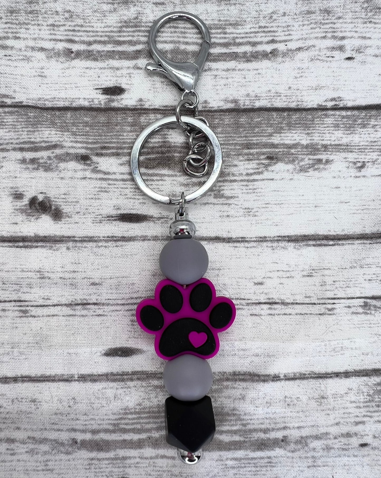 Keychain-Paw Print-Fuchsia