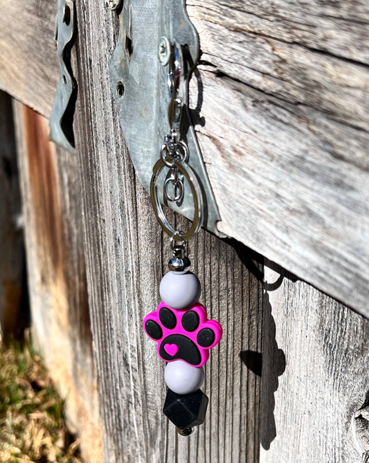 Keychain-Paw Print-Fuchsia